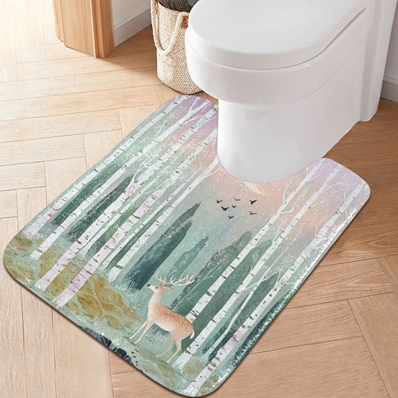 Yayeee Bath Rug for Bathroom Floor Non Slip Contour Fluffy Soft Absorbent Mat, 20"x24", Green Deer