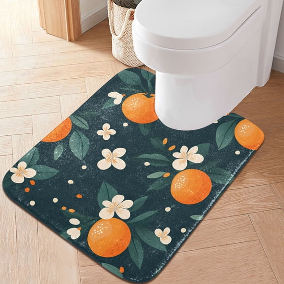 Yayeee Bath Rug for Bathroom Floor Non Slip Contour Fluffy Soft Absorbent Mat, 20"x24", Green Floral Oranges
