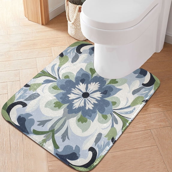 Yayeee Bath Rug for Bathroom Floor Non Slip Contour Fluffy Soft Absorbent Mat, 20"x24", Green Floral