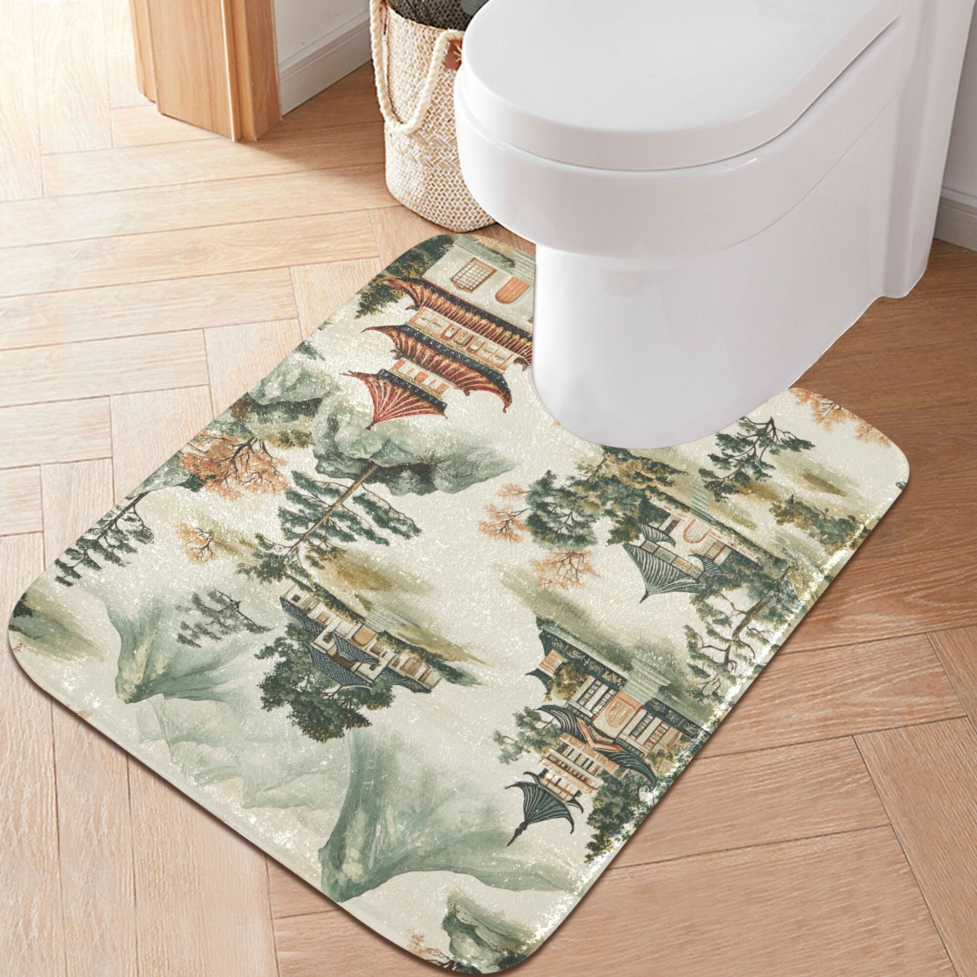 Yayeee Bath Rug for Bathroom Floor Non Slip Contour Fluffy Soft Absorbent Mat, 20"x24", Green Mountain Pattern