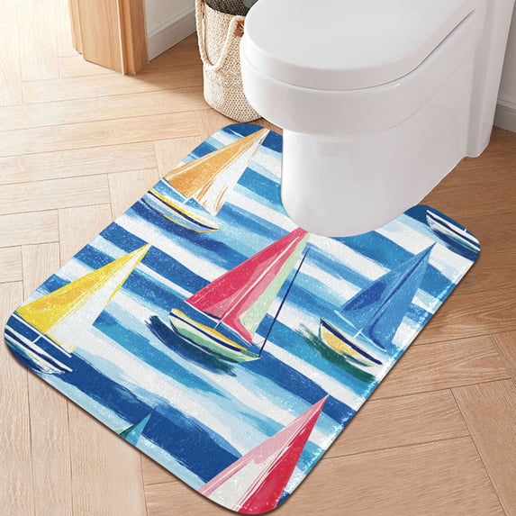 Yayeee Bath Rug for Bathroom Floor Non Slip Contour Fluffy Soft Absorbent Mat, 20"x24", Green Sailboats