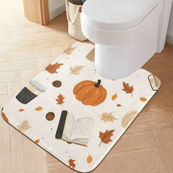 Yayeee Bath Rug for Bathroom Floor Non Slip Contour Fluffy Soft Absorbent Mat, 20"x24", Hand Drawn Pumpkin