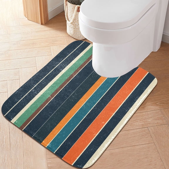 Yayeee Bath Rug for Bathroom Floor Non Slip Contour Fluffy Soft Absorbent Mat, 20"x24", Navy Blue Stripes