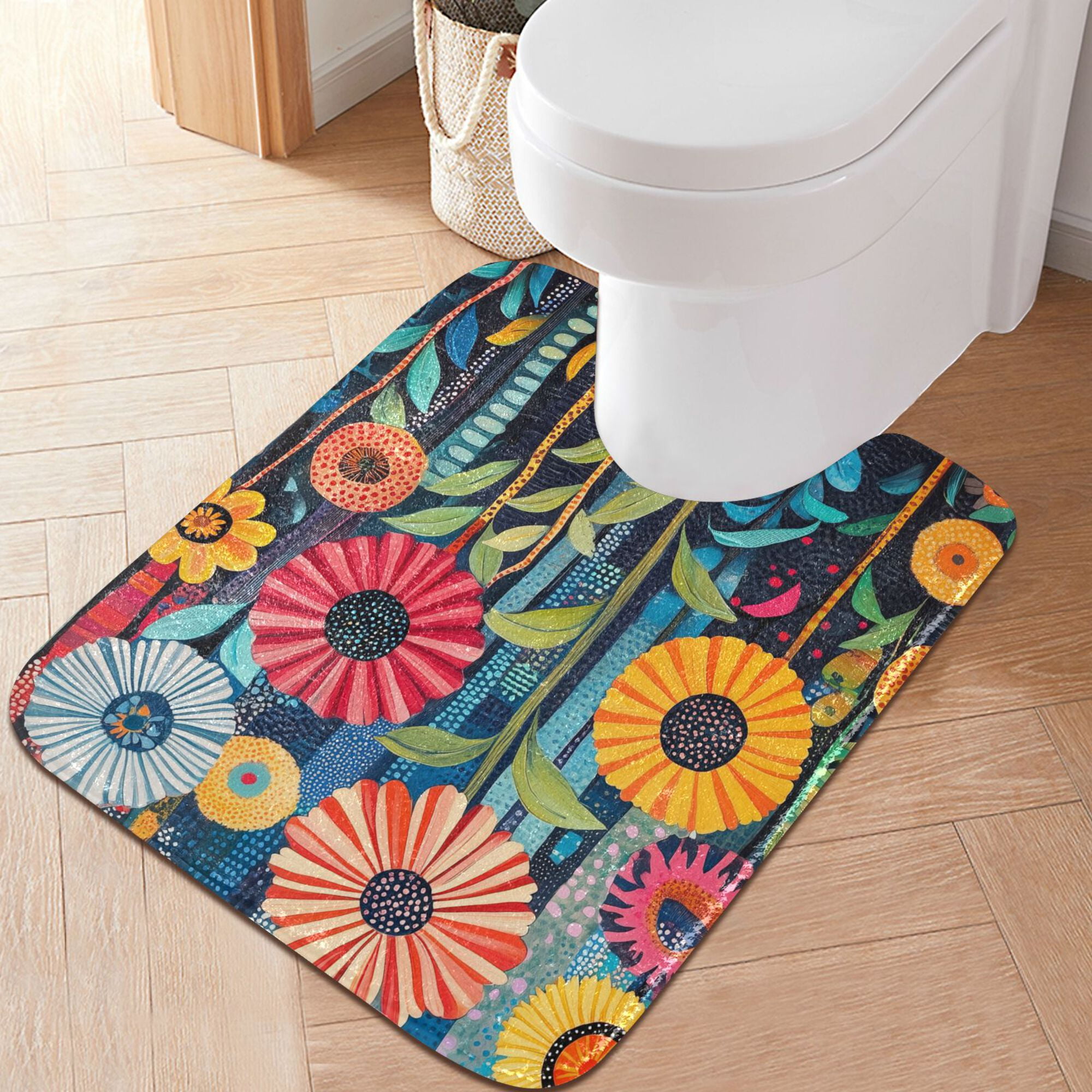 Yayeee Bath Rug for Bathroom Floor Non Slip Contour Fluffy Soft Absorbent Mat, 20"x24", Orange Colorful Flowers
