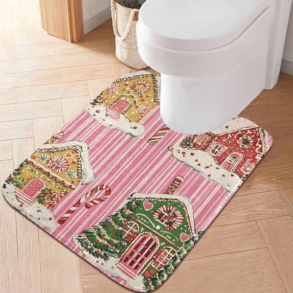 Yayeee Bath Rug for Bathroom Floor Non Slip Contour Fluffy Soft Absorbent Mat, 20"x24", Pink Christmas House