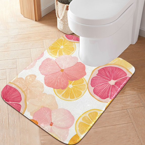 Yayeee Bath Rug for Bathroom Floor Non Slip Contour Fluffy Soft Absorbent Mat, 20"x24", Pink Floral Orange