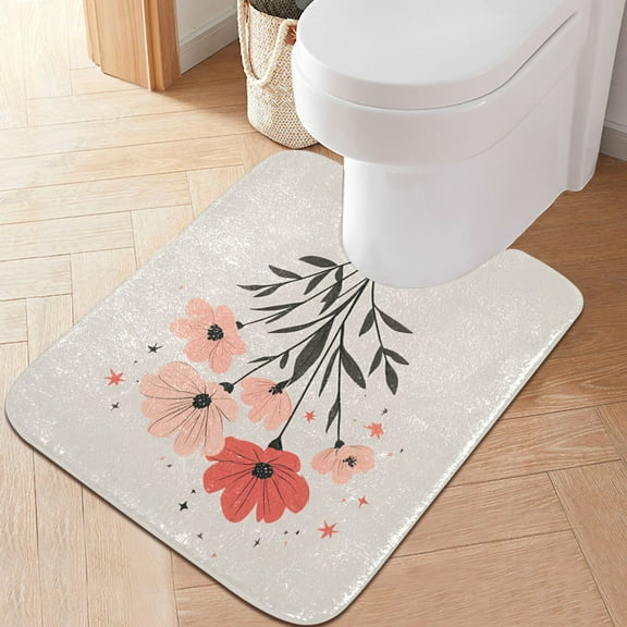 Yayeee Bath Rug for Bathroom Floor Non Slip Contour Fluffy Soft Absorbent Mat, 20"x24", Pink Flower