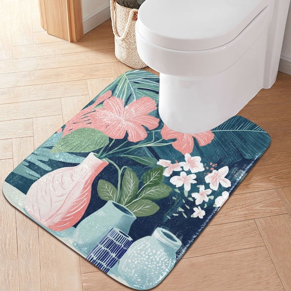 Yayeee Bath Rug for Bathroom Floor Non Slip Contour Fluffy Soft Absorbent Mat, 20"x24", Pink Flowers