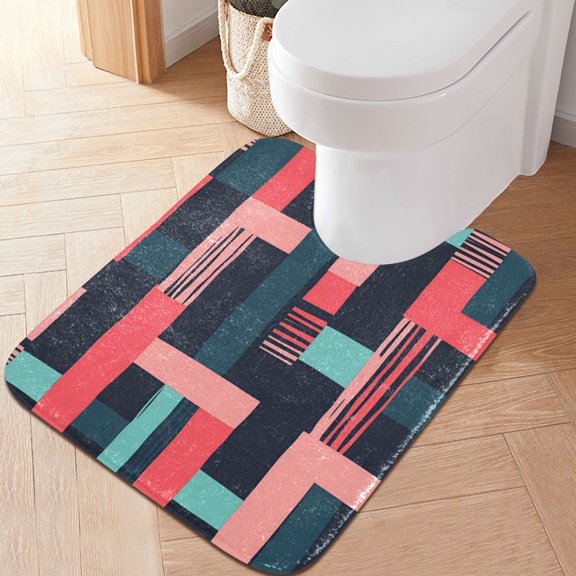 Yayeee Bath Rug for Bathroom Floor Non Slip Contour Fluffy Soft Absorbent Mat, 20"x24", Pink Geometric