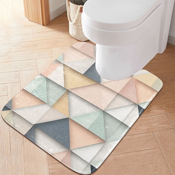 Yayeee Bath Rug for Bathroom Floor Non Slip Contour Fluffy Soft Absorbent Mat, 20"x24", Pink Geometric