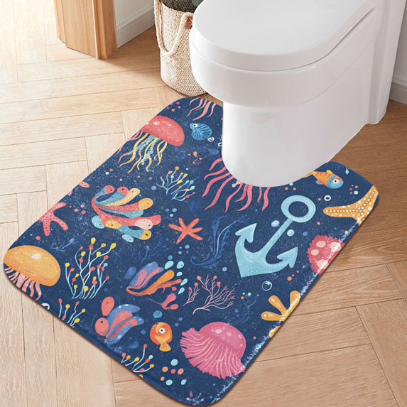 Yayeee Bath Rug for Bathroom Floor Non Slip Contour Fluffy Soft Absorbent Mat, 20"x24", Pink Jellyfish