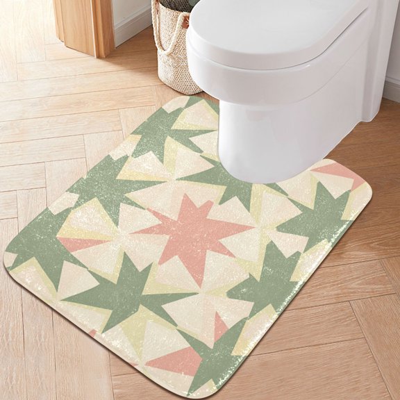Yayeee Bath Rug for Bathroom Floor Non Slip Contour Fluffy Soft Absorbent Mat, 20"x24", Pink and Green Geometric