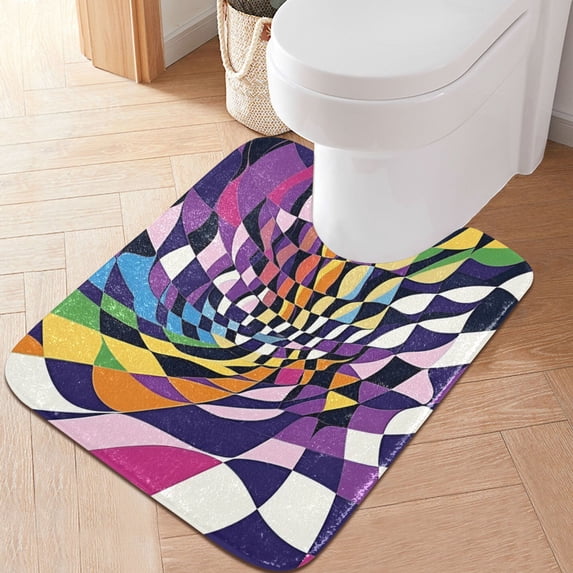 Yayeee Bath Rug for Bathroom Floor Non Slip Contour Fluffy Soft Absorbent Mat, 20"x24", Purple Wavy Plaid