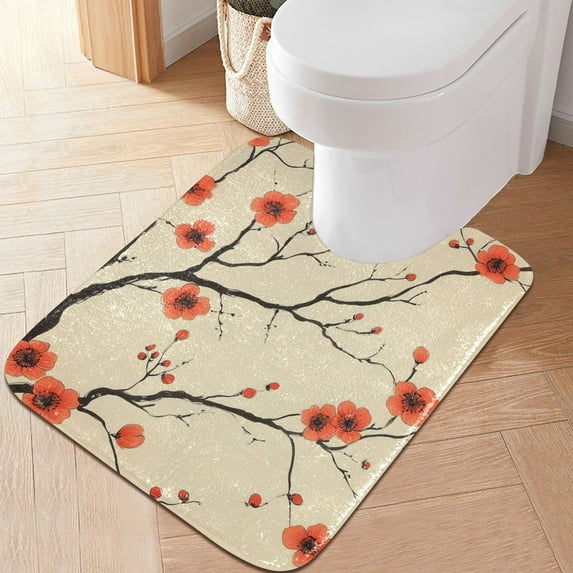 Yayeee Bath Rug for Bathroom Floor Non Slip Contour Fluffy Soft Absorbent Mat, 20"x24", Red Floral Pattern