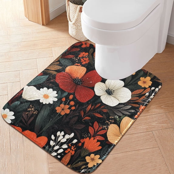 Yayeee Bath Rug for Bathroom Floor Non Slip Contour Fluffy Soft Absorbent Mat, 20"x24", Red Flowers Pattern