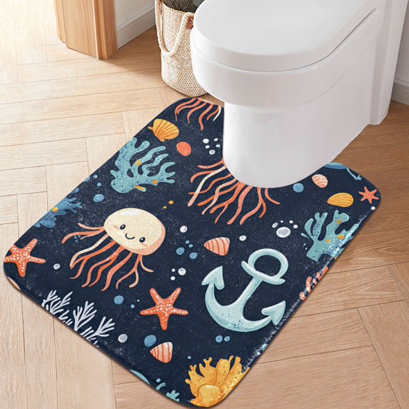 Yayeee Bath Rug for Bathroom Floor Non Slip Contour Fluffy Soft Absorbent Mat, 20"x24", Red Jellyfish