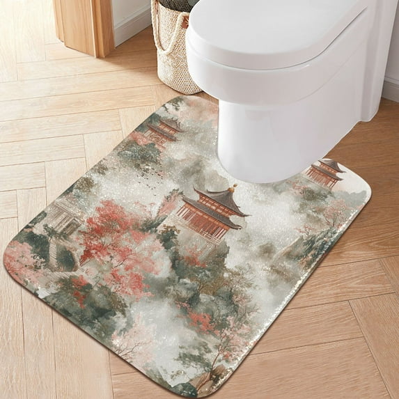 Yayeee Bath Rug for Bathroom Floor Non Slip Contour Fluffy Soft Absorbent Mat, 20"x24", Red Mountain Pattern