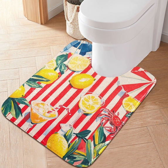 Yayeee Bath Rug for Bathroom Floor Non Slip Contour Fluffy Soft Absorbent Mat, 20"x24", Red Striped Lemon