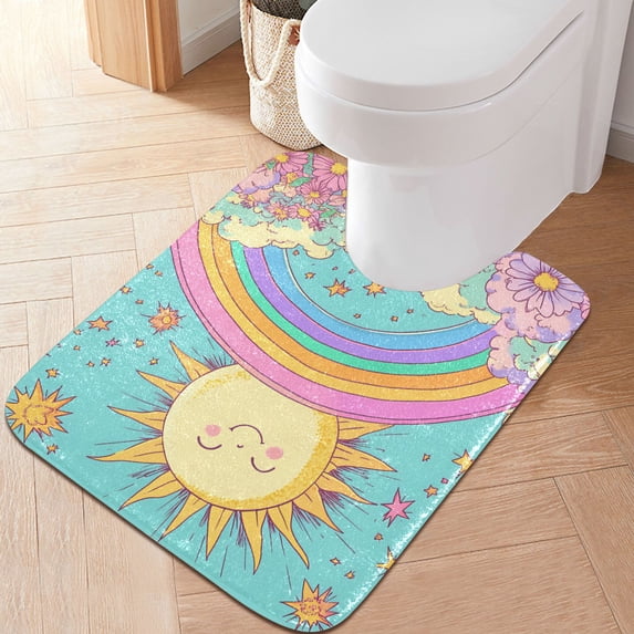 Yayeee Bath Rug for Bathroom Floor Non Slip Contour Fluffy Soft Absorbent Mat, 20"x24", Retro Blue Rainbow