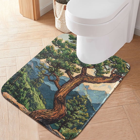 Yayeee Bath Rug for Bathroom Floor Non Slip Contour Fluffy Soft Absorbent Mat, 20"x24", Retro Pine Tree