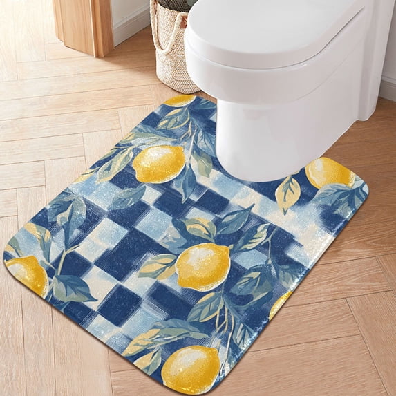 Yayeee Bath Rug for Bathroom Floor Non Slip Contour Fluffy Soft Absorbent Mat, 20"x24", Retro Plaid Lemon