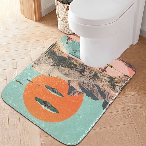 Yayeee Bath Rug for Bathroom Floor Non Slip Contour Fluffy Soft Absorbent Mat, 20"x24", Retro UFO