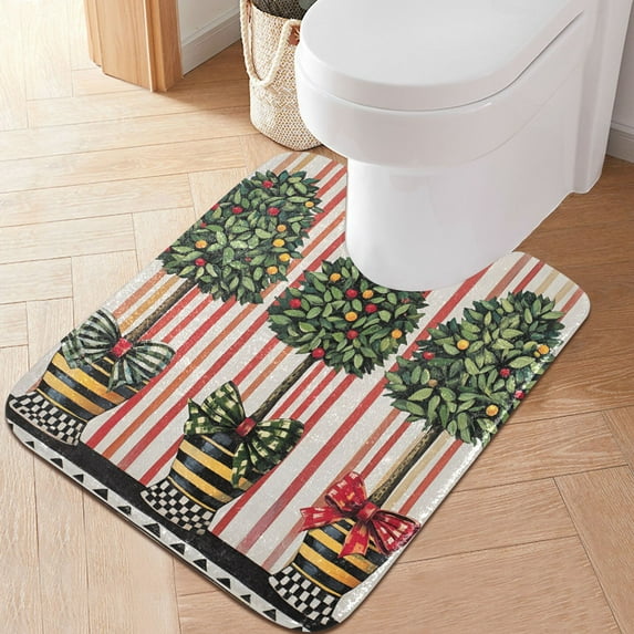 Yayeee Bath Rug for Bathroom Floor Non Slip Contour Fluffy Soft Absorbent Mat, 20"x24", Stripes Trees