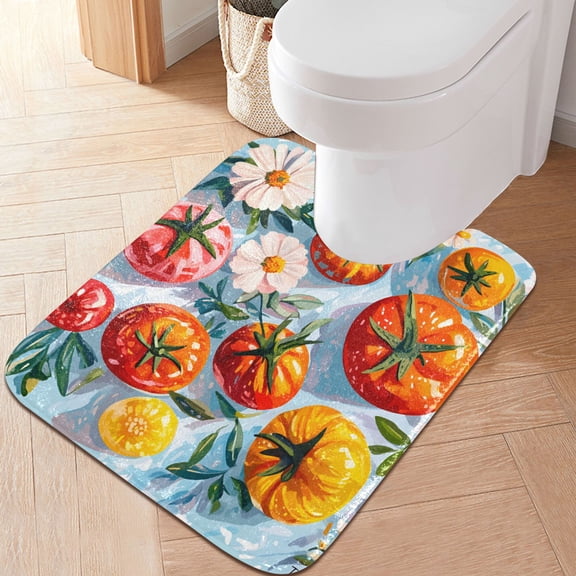 Yayeee Bath Rug for Bathroom Floor Non Slip Contour Fluffy Soft Absorbent Mat, 20"x24", Watercolor Tomatoes