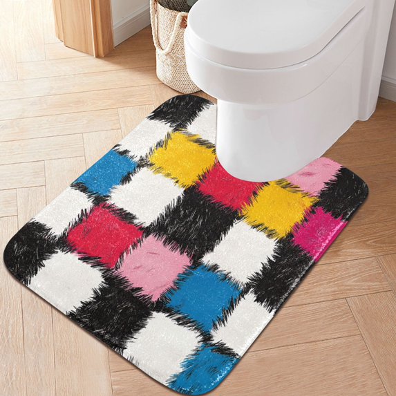 Yayeee Bath Rug for Bathroom Floor Non Slip Contour Fluffy Soft Absorbent Mat, 20"x24", White Checkered Pattern