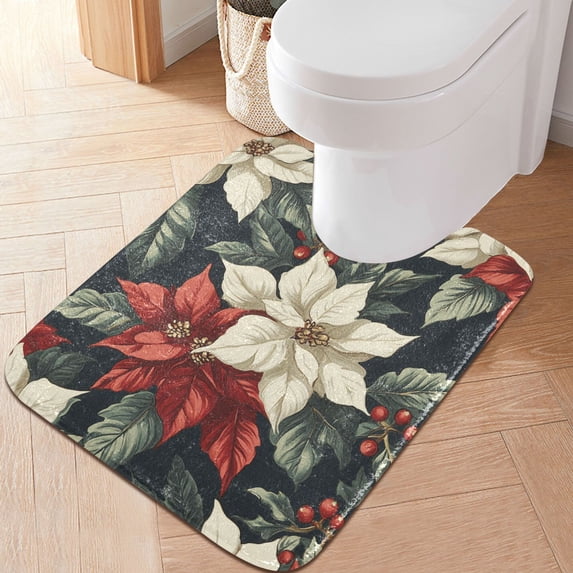 Yayeee Bath Rug for Bathroom Floor Non Slip Contour Fluffy Soft Absorbent Mat, 20"x24", White Christmas Leaves