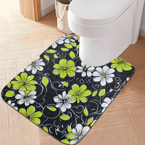 Yayeee Bath Rug for Bathroom Floor Non Slip Contour Fluffy Soft Absorbent Mat, 20"x24", White Flower Pattern