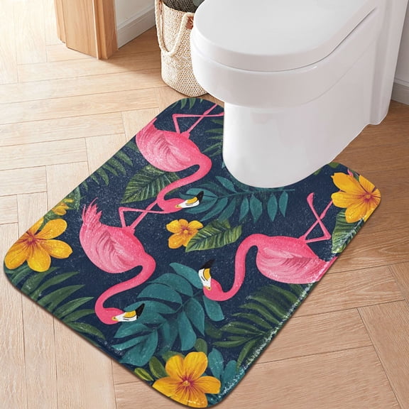 Yayeee Bath Rug for Bathroom Floor Non Slip Contour Fluffy Soft Absorbent Mat, 20"x24", Yellow Floral Flamingo