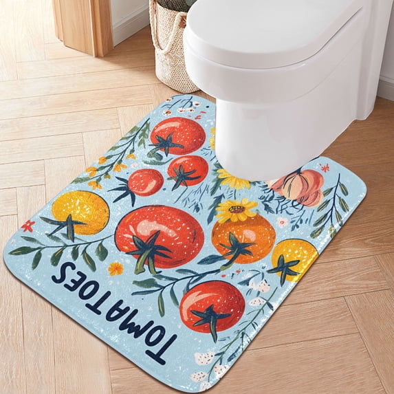 Yayeee Bath Rug for Bathroom Floor Non Slip Contour Fluffy Soft Absorbent Mat, 20"x24", Yellow Floral Tomatoes