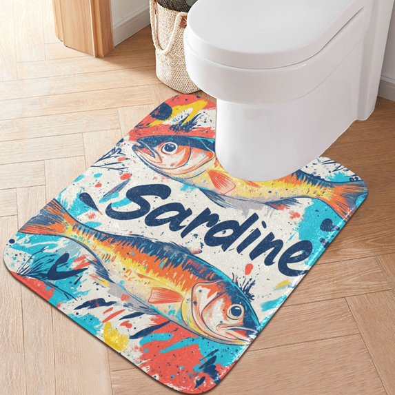 Yayeee Bath Rug for Bathroom Floor Non Slip Contour Fluffy Soft Absorbent Mat, 20"x24", Yellow Sardines Pattern