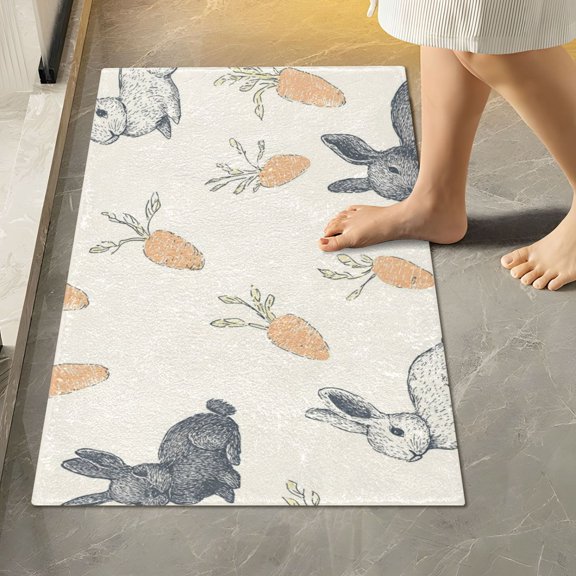 Yayeee Bath Rug for Bathroom Floor Non Slip Rectangle Fluffy Soft Absorbent Mat, 16"x24", Adorable Bunnies