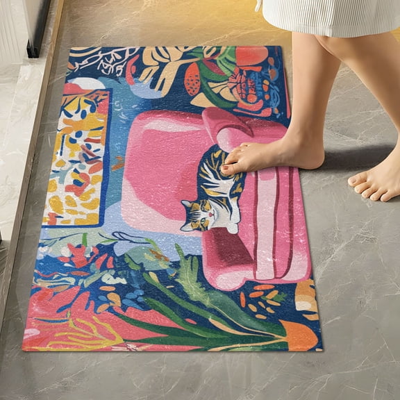 Yayeee Bath Rug for Bathroom Floor Non Slip Rectangle Fluffy Soft Absorbent Mat, 16"x24", Art Cat