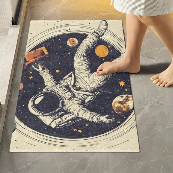 Yayeee Bath Rug for Bathroom Floor Non Slip Rectangle Fluffy Soft Absorbent Mat, 16"x24", Astronaut Floating