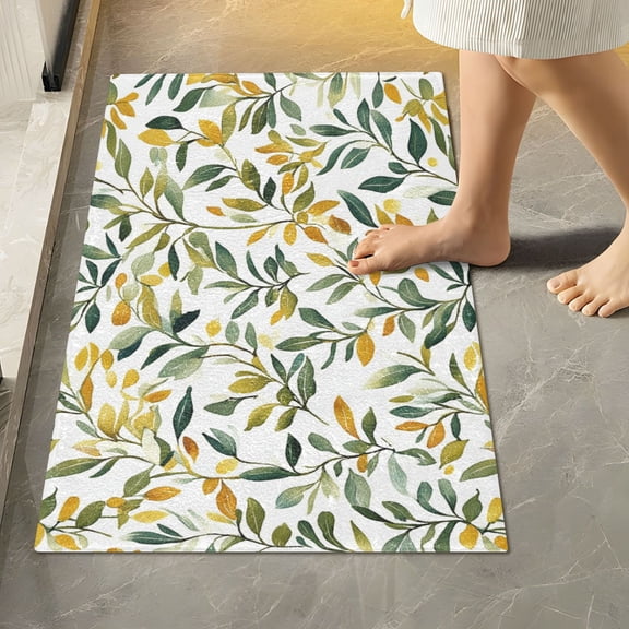 Yayeee Bath Rug for Bathroom Floor Non Slip Rectangle Fluffy Soft Absorbent Mat, 16"x24", Autumn Greenery