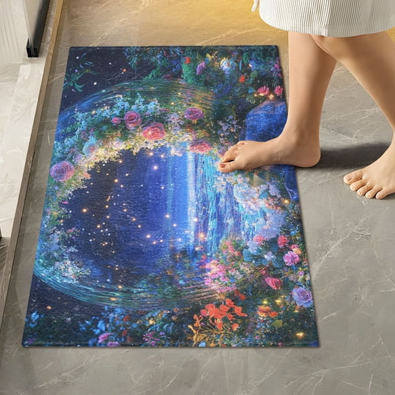 Yayeee Bath Rug for Bathroom Floor Non Slip Rectangle Fluffy Soft Absorbent Mat, 16"x24", Beautiful Floral Moon