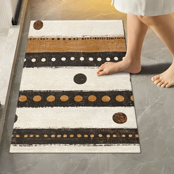 Yayeee Bath Rug for Bathroom Floor Non Slip Rectangle Fluffy Soft Absorbent Mat, 16"x24", Beige Abstract Dots