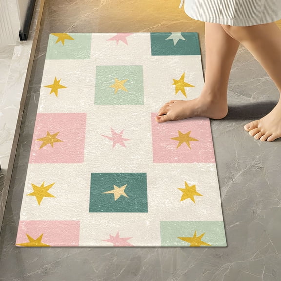 Yayeee Bath Rug for Bathroom Floor Non Slip Rectangle Fluffy Soft Absorbent Mat, 16"x24", Beige Abstract