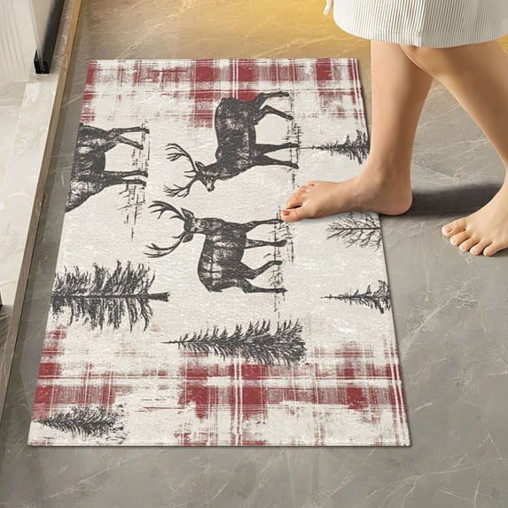 Yayeee Bath Rug for Bathroom Floor Non Slip Rectangle Fluffy Soft Absorbent Mat, 16"x24", Beige Deer
