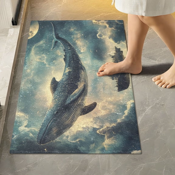 Yayeee Bath Rug for Bathroom Floor Non Slip Rectangle Fluffy Soft Absorbent Mat, 16"x24", Beige Floating Whale
