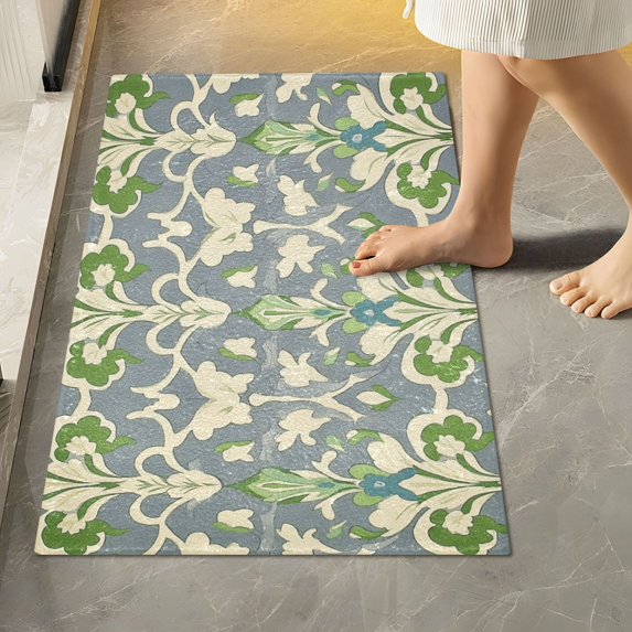 Yayeee Bath Rug for Bathroom Floor Non Slip Rectangle Fluffy Soft Absorbent Mat, 16"x24", Beige Floral
