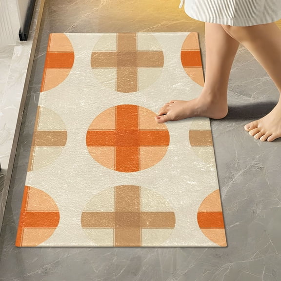 Yayeee Bath Rug for Bathroom Floor Non Slip Rectangle Fluffy Soft Absorbent Mat, 16"x24", Beige Geometric Pattern
