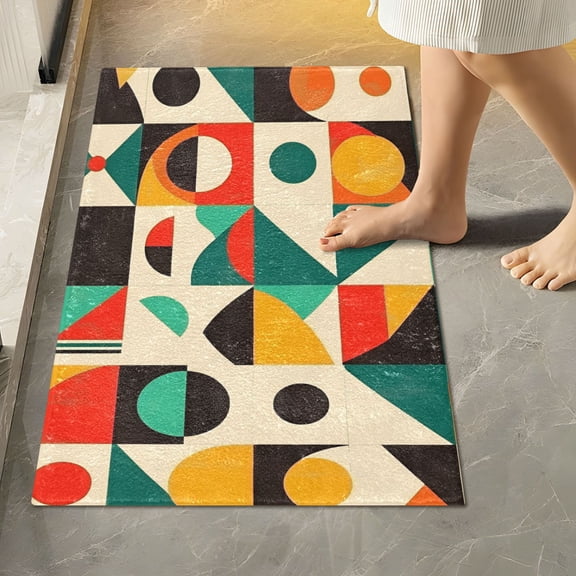 Yayeee Bath Rug for Bathroom Floor Non Slip Rectangle Fluffy Soft Absorbent Mat, 16"x24", Beige Geometric