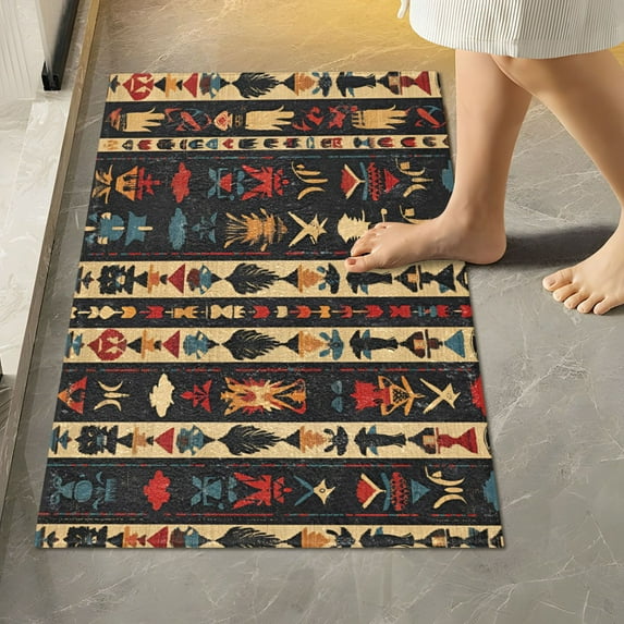 Yayeee Bath Rug for Bathroom Floor Non Slip Rectangle Fluffy Soft Absorbent Mat, 16"x24", Beige Geometric