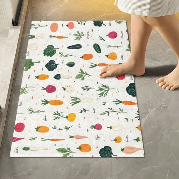 Yayeee Bath Rug for Bathroom Floor Non Slip Rectangle Fluffy Soft Absorbent Mat, 16"x24", Beige Vegetables Pattern