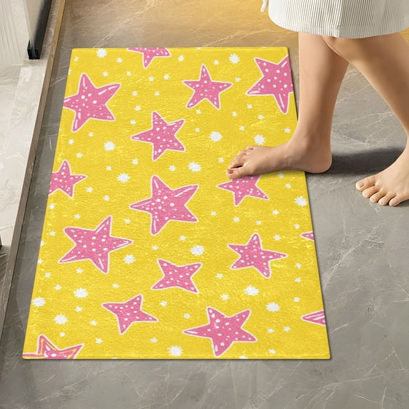 Yayeee Bath Rug for Bathroom Floor Non Slip Rectangle Fluffy Soft Absorbent Mat, 16"x24", Big Pink Stars Pattern