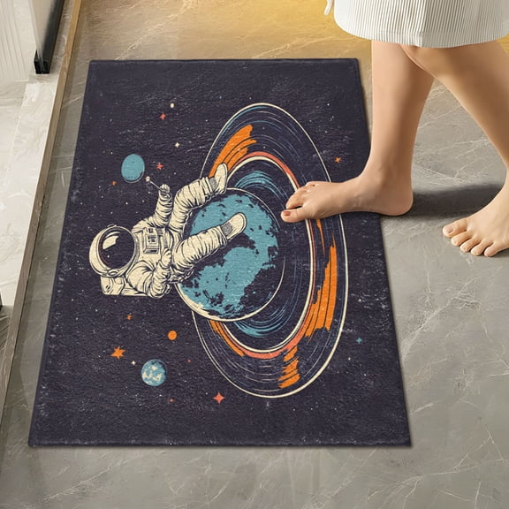 Yayeee Bath Rug for Bathroom Floor Non Slip Rectangle Fluffy Soft Absorbent Mat, 16"x24", Black Astronaut Record